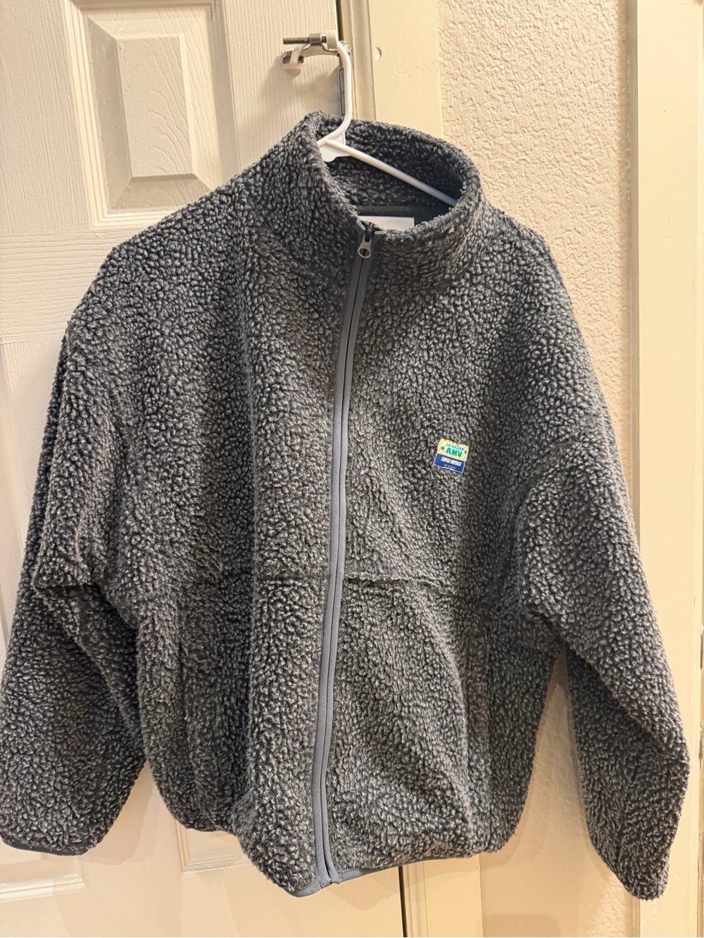 American Vintage Charcoal Gray Sherpa Zip Bomber Jacket